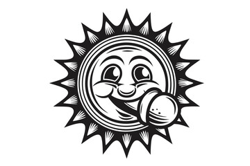 Cartoon Sun Face Licking Ice Cream on White Background