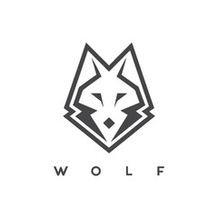 Geometric Wolf Head Design on White Background  Linear Art Symbol © Lovely