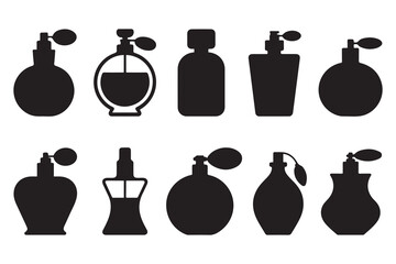 Set of Perfume bottles silhouette. Vector black silhouette. with white background