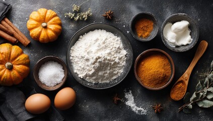 Flat lay of autumnal baking ingredients