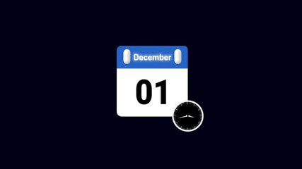 01 December Banner Animation , December 01 calendar animation with transparent on a black background. Calendar from january to december. Animated monthly calendar flips page in trendy. 4k