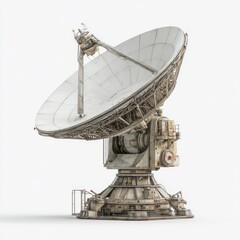 Large, vintage-looking satellite dish antenna, light gray/off-white,  metal construction, on a white background
