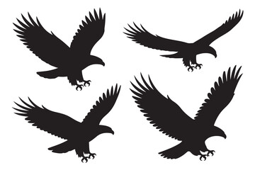 Set of Eagles Silhouette, Flying Bird. Vector black silhouette. with white background