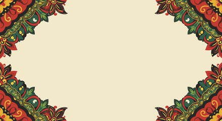 "Traditional Batik Frame Border Design with Vibrant Floral Patterns"