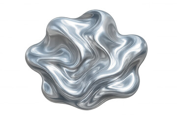 Silver metallic liquid swirling, creating dynamic abstract form against transparent background