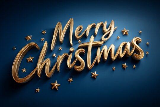 Merry Christmas is written in gold letters on a blue background
