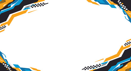 Vibrant Racing Frame with Cars, Checkered Flags, and Trophies