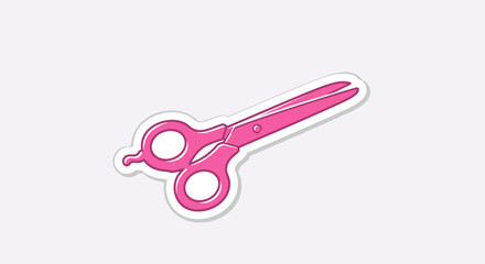 Pink Hairdressing Scissors with Finger Rest and White Outline.