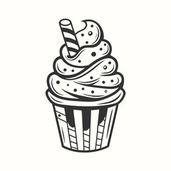 Cupcake Icon with Wafer Stick on White Background Design