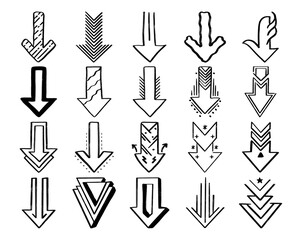 Set of Hand-Drawn Down Arrow Icons.