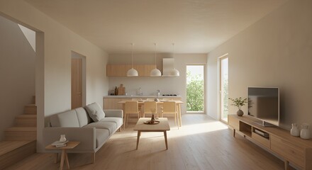 Fototapeta premium Modern light beige living area