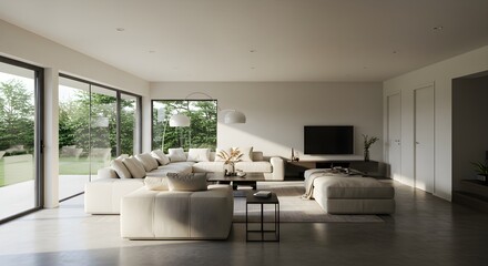 Fototapeta premium Modern light filled living room