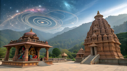Mystical Indian Temple with Cosmic Orbits