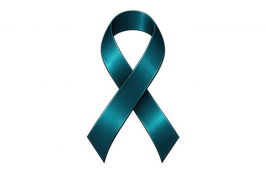 Teal awareness ribbon representing solidarity for cervical cancer, sexual assault survivors, and polycystic ovary syndrome, isolated on transparent surface