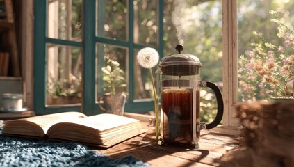 Cozy coffee scene by a window