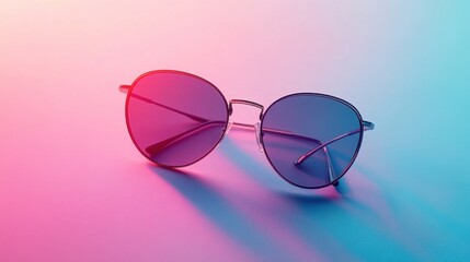 Floating sunglasses create a soft ambience on a pastel gradient background highlighting modern design and minimalism with ample copy space