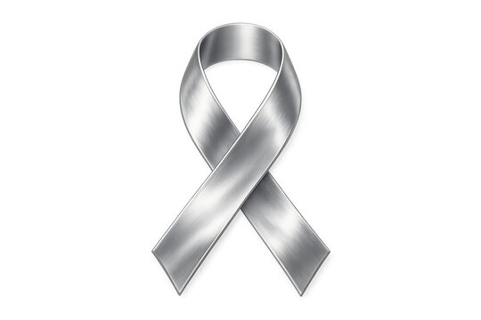 Brushed metal silver awareness ribbon symbolizing support for various causes, isolated on transparent background