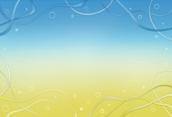 Blue-yellow gradient background template with frame from wavy lines and dots. Invitation, presentation framework concept. Free copy space.