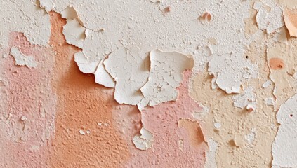 Peeling paint on a wall, showing layers of pastel colors