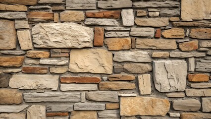 Fototapeta premium Rustic stone wall texture with various sized stones in neutral and earthy tones