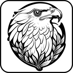 Obraz premium Majestic eagle head encircled by decorative foliage illustration highlighting nature's symbolism