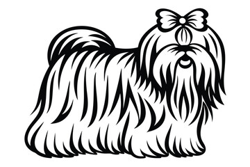 Elegant Shih Tzu Dog with Bow Design on White Background, Sparkles Icon