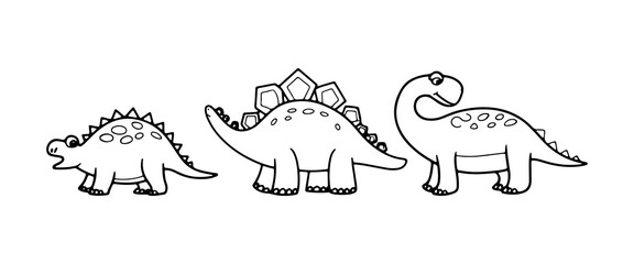 Drawings of various dinosaurs in simple cartoon style showcasing their unique features