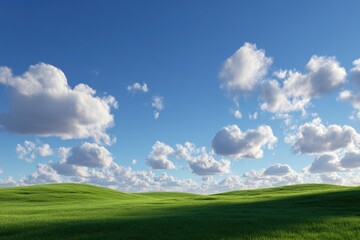 Sunny, grassy field under a partly cloudy sky
