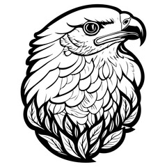 Majestic eagle vector illustration adorned with foliage, embodying freedom and strength in its