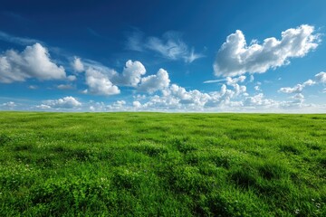 Obraz premium Expansive green field under a vibrant blue sky
