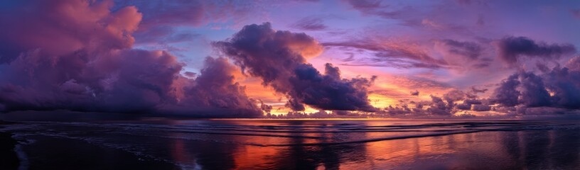 Fototapeta premium Sunset over a lake with mountains in the background in a painting