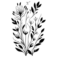 Minimalist botanical illustration featuring delicate floral branches and leaves creating a serene