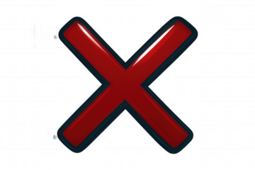 Glossy red cross mark indicating rejection, error, or negative response, positioned against transparent backdrop with dark border