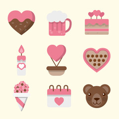 Flat valentine's day elements