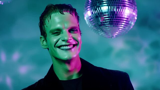 Frankenstein dancing colorful disco lights