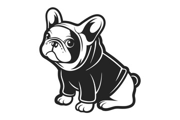 Cartoon Black and White French Bulldog Isolated on White Background Art