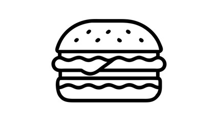 Burger icon: simple black and white line drawing of a hamburger.