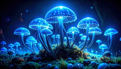 Vibrant Bioluminescent Mushroom Forest