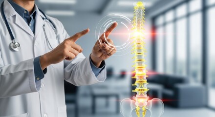 Doctor interacting with digital human spine model in modern office medical healthcare