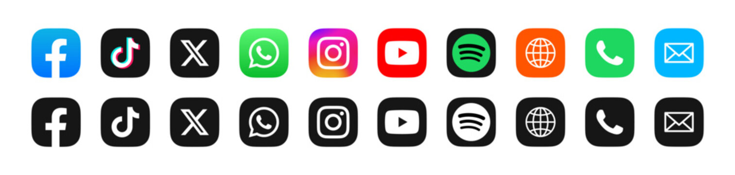 Social media icon logo vector set. Instagram, X, facebook, tiktok app. Popular social media icons button fit for web, mobile app