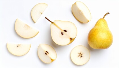 A group of sliced pears on white surface background elements frame style backgrounds colorful creative illustration movement depth composition scene emotion layers expression gesture