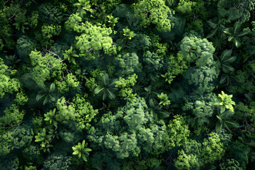 Lush Tropical Forest Canopy: Aerial View of Vibrant Greenery, Trees, and Biodiverse Ecosystem