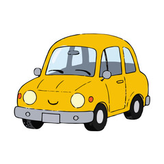 Vector art of cute yellow cartoon car with a smiling face