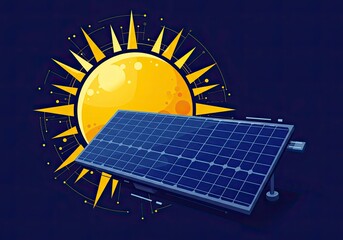 Solar Panel and Sun Illustration, Modern Design