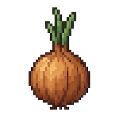 Fototapeta premium Pixel Art of a Sprouting Onion with Green Sprouts and Detail