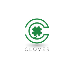 C Initial clover leaves natural logo design template