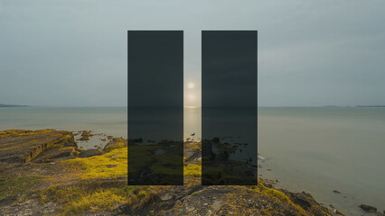 Serene Coastal Sunset with Abstract Borders at Dusk