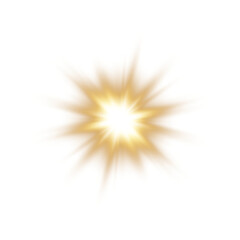 Realistic gold glowing ray of light with lens flare and radiant explosion on a transparent background for overlay