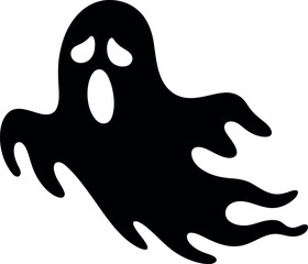 Spooky black ghost silhouette with wide eyes and open mouth for halloween vector