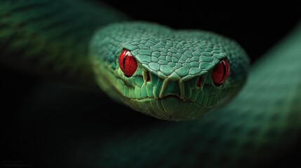 Fototapeta premium green snake on black background